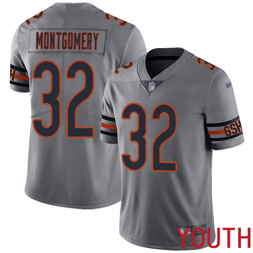 Chicago Bears Limited Silver Youth David Montgomery Jersey NFL Football #32 Inverted Legend->youth nfl jersey->Youth Jersey